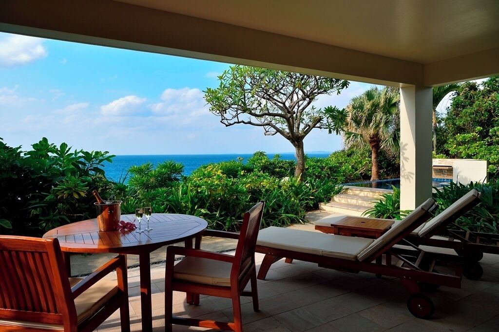 Oceanfront terrace with sea views at The Busena Terrace Okinawa