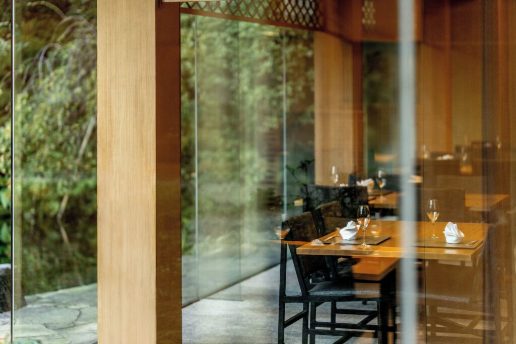 Garden-side dining room at Unkai in ANA InterContinental Tokyo