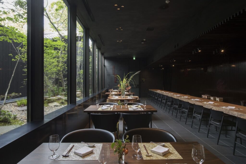 Counter and garden view inside Gion Loka at Sowaka