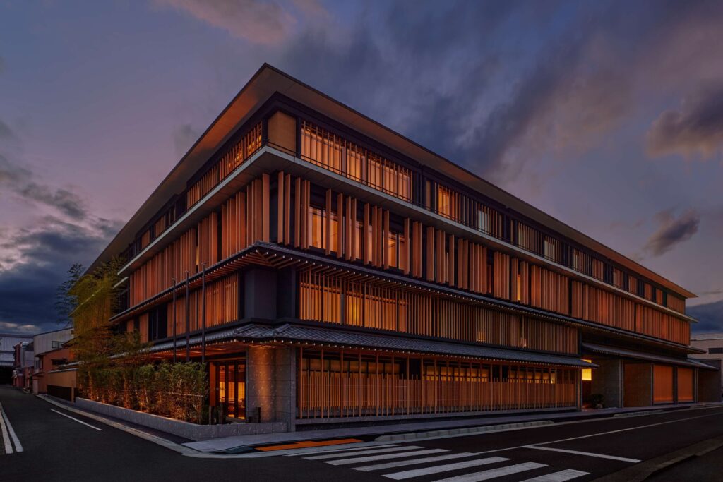 Dusit Thani Kyoto exterior illuminated at dusk
