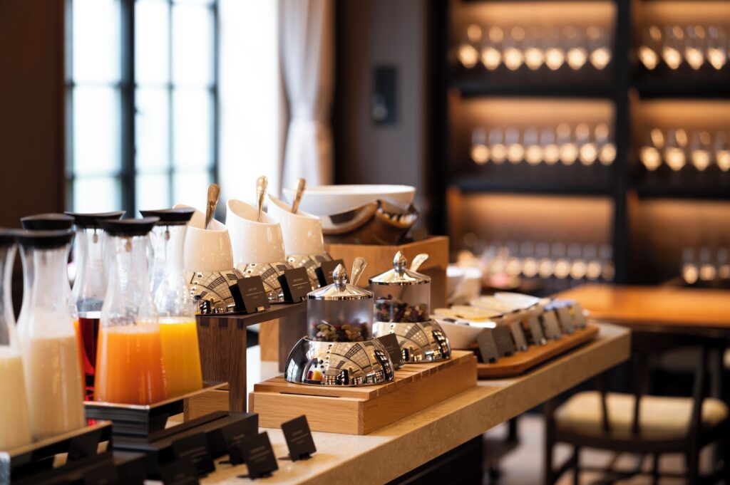 Breakfast buffet arranged in Restaurant Library at The Hotel Seiryu Kyoto Kiyomizu
