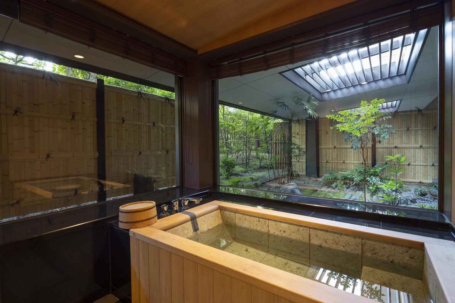 Japanese Suite soaking tub overlooking a private garden at Grand Hyatt Fukuoka