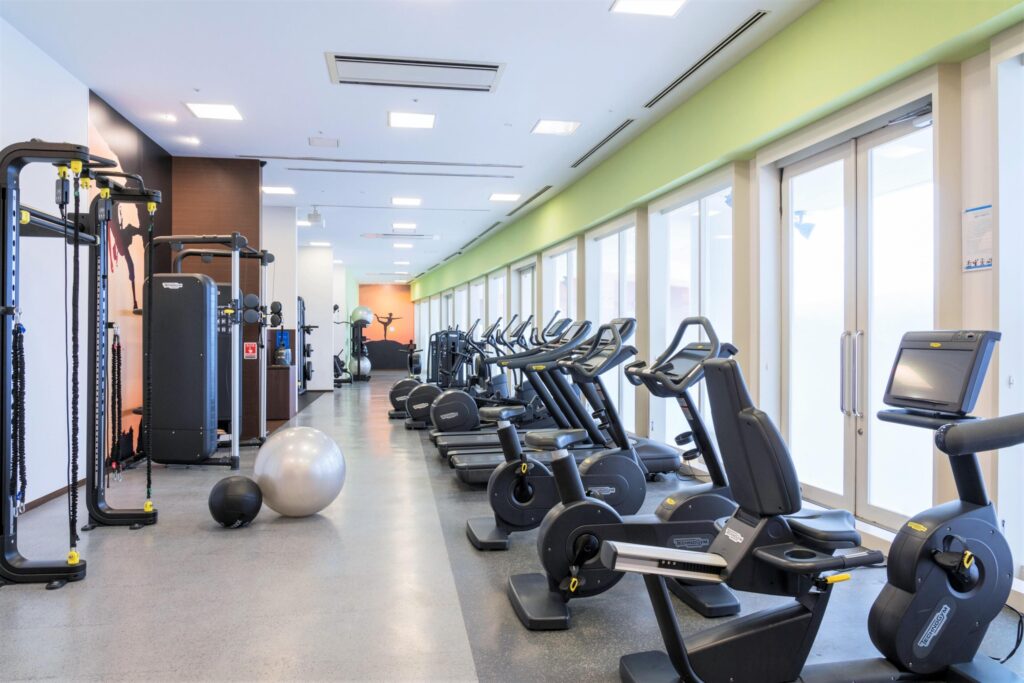 Fitness center with cardio and strength equipment at Hilton Fukuoka Sea Hawk