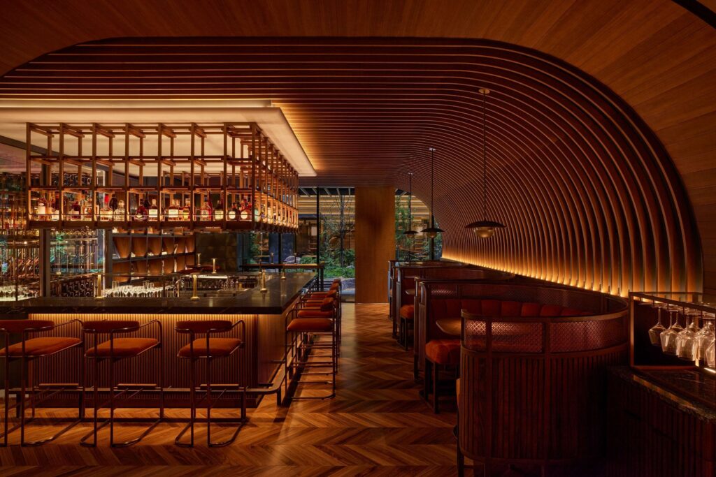 Dark wood bar interior at Dusit Thani Kyoto