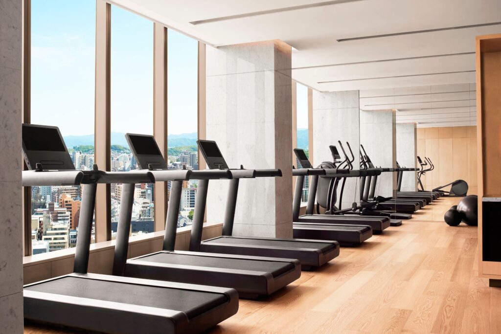 Fitness center overlooking Fukuoka at The Ritz-Carlton Fukuoka