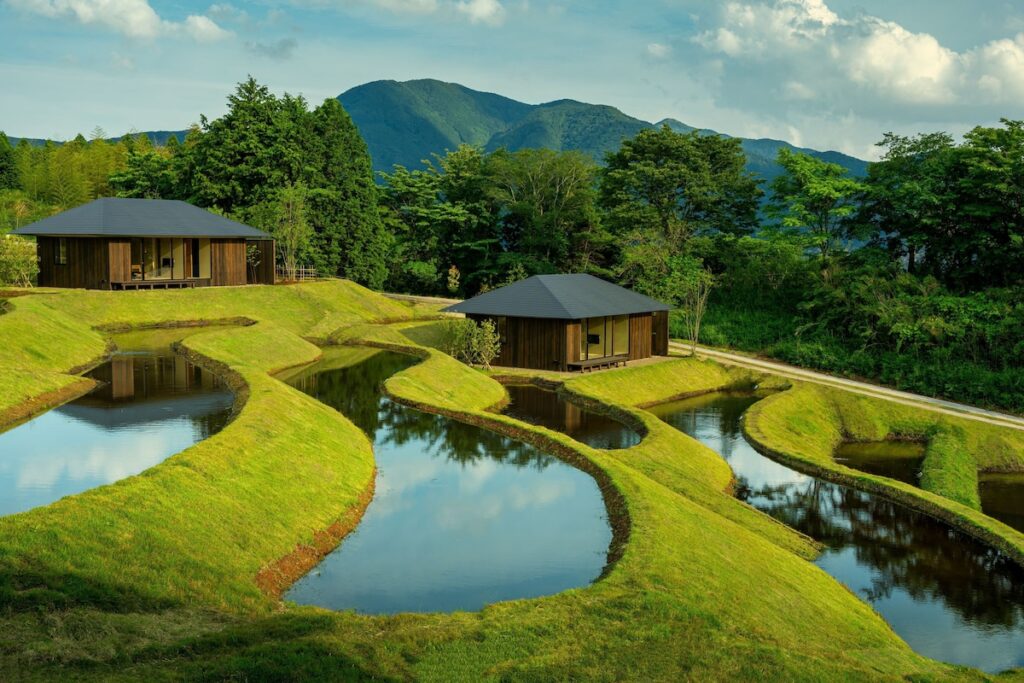 Hoshino Resorts KAI Yufuin villas beside rice terraces and Mount Yufu