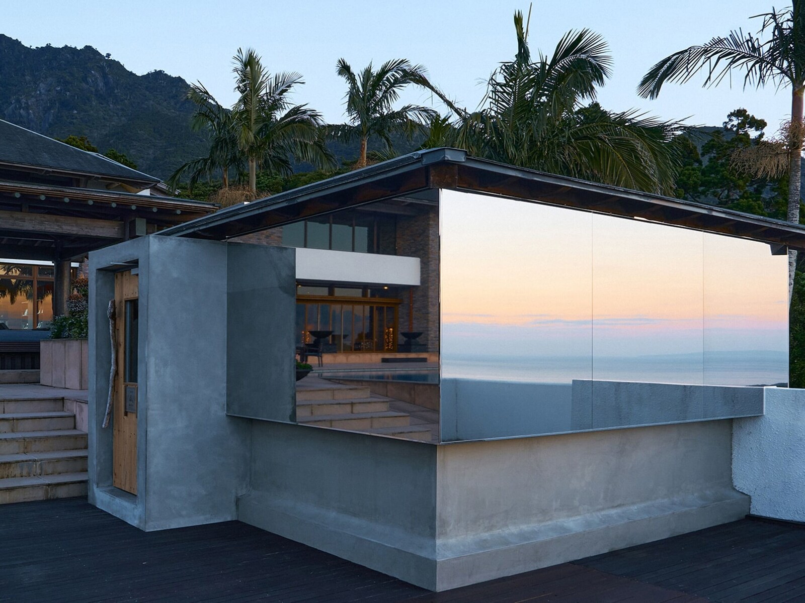 Modern sauna building facing the sea at sankara hotel and spa Yakushima