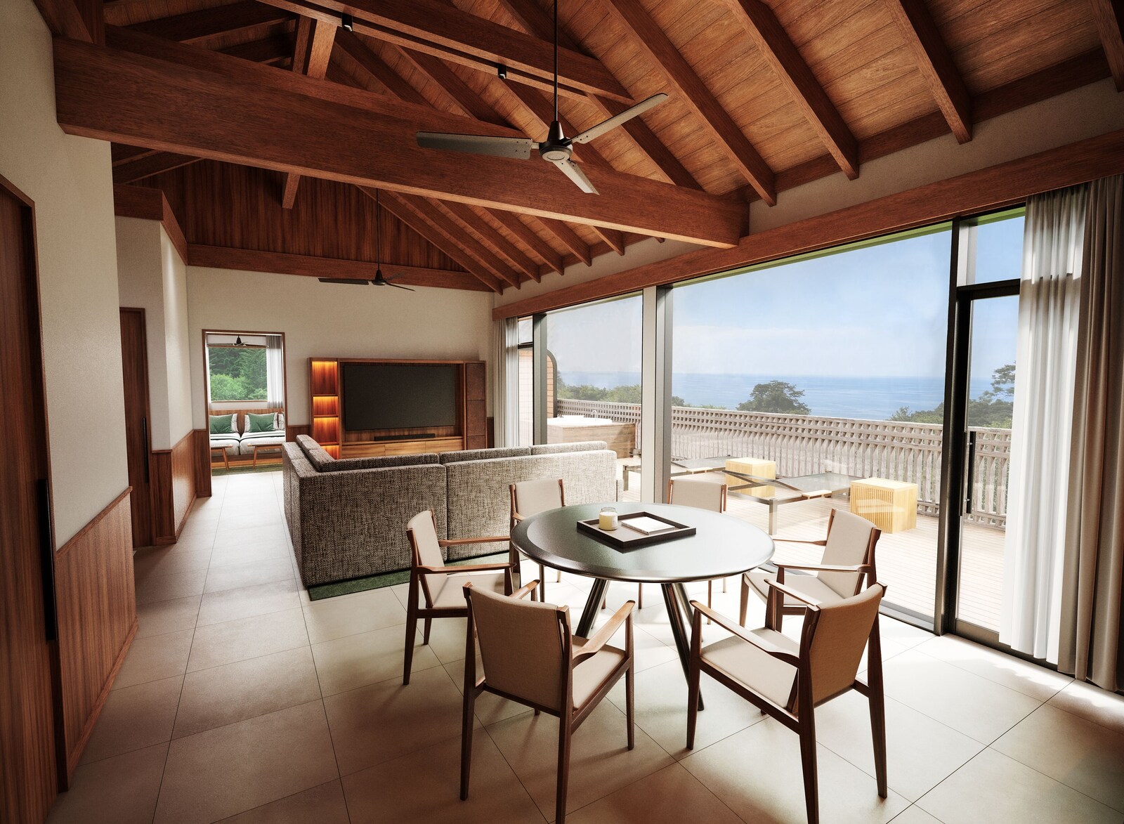 Living area and terrace in the Villa Suite at sankara hotel and spa Yakushima