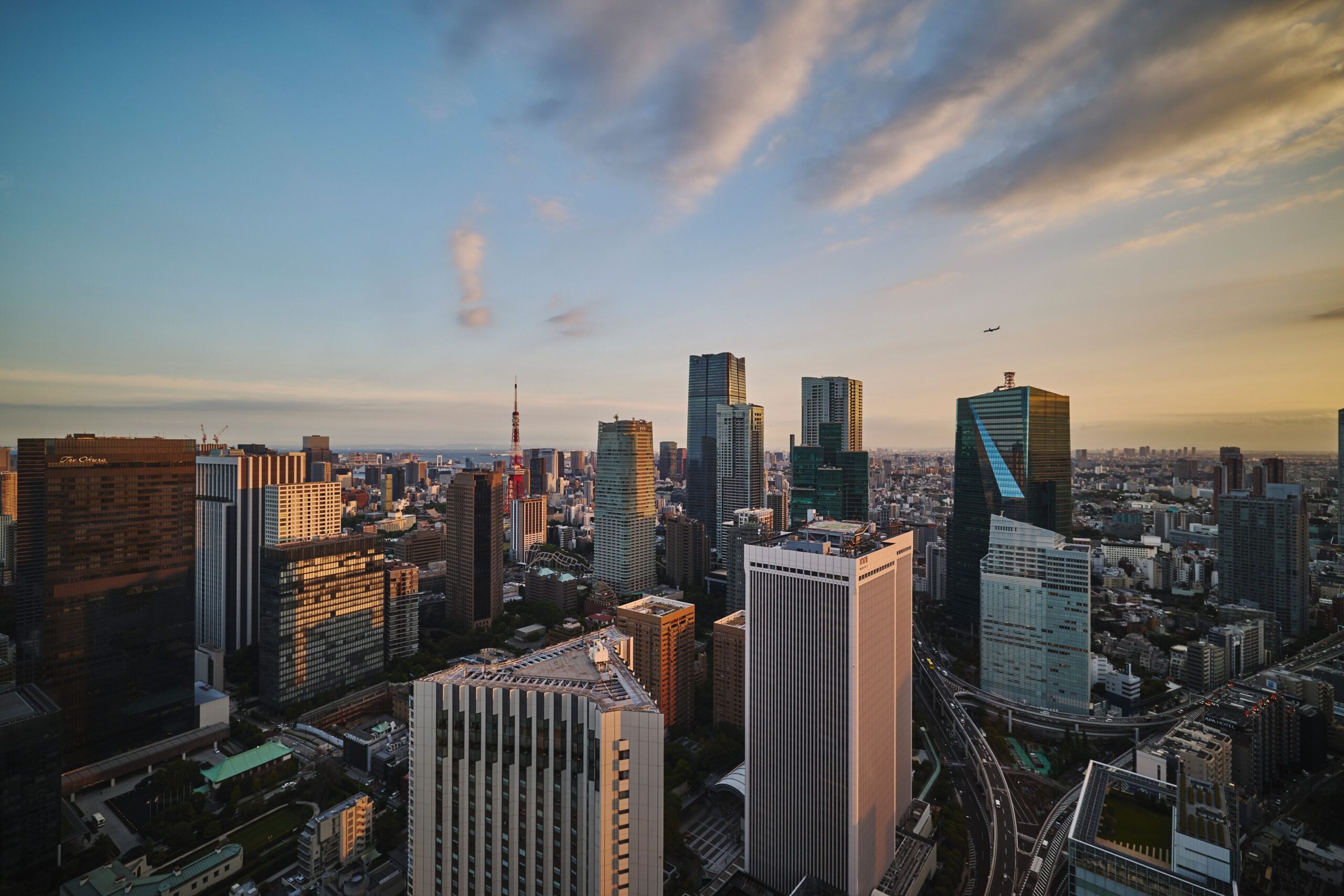 Tokyo skyline and Tokyo Tower seen from 1 Hotel Tokyo at dusk