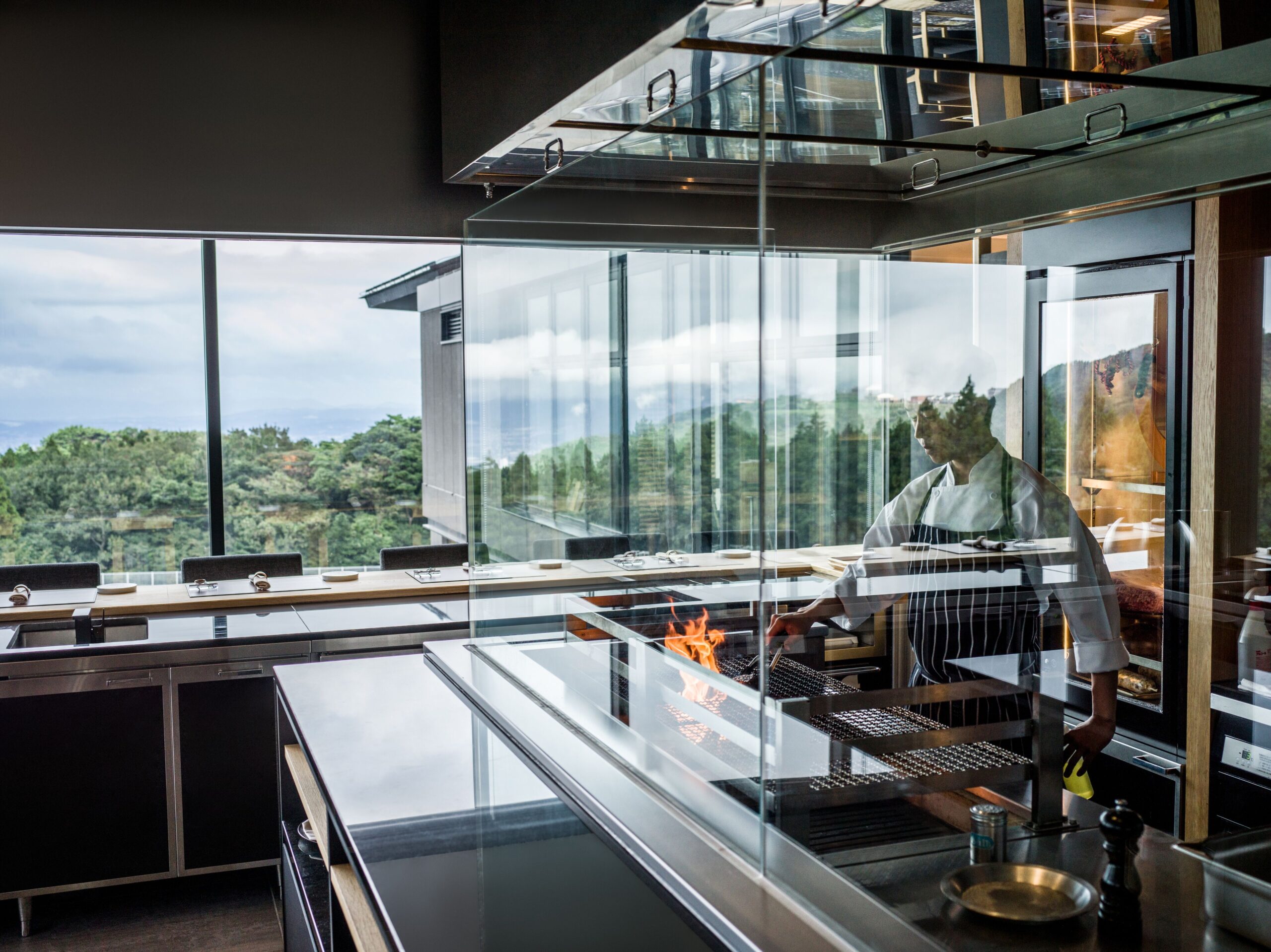 Open kitchen at Atelier restaurant in ANA InterContinental Beppu