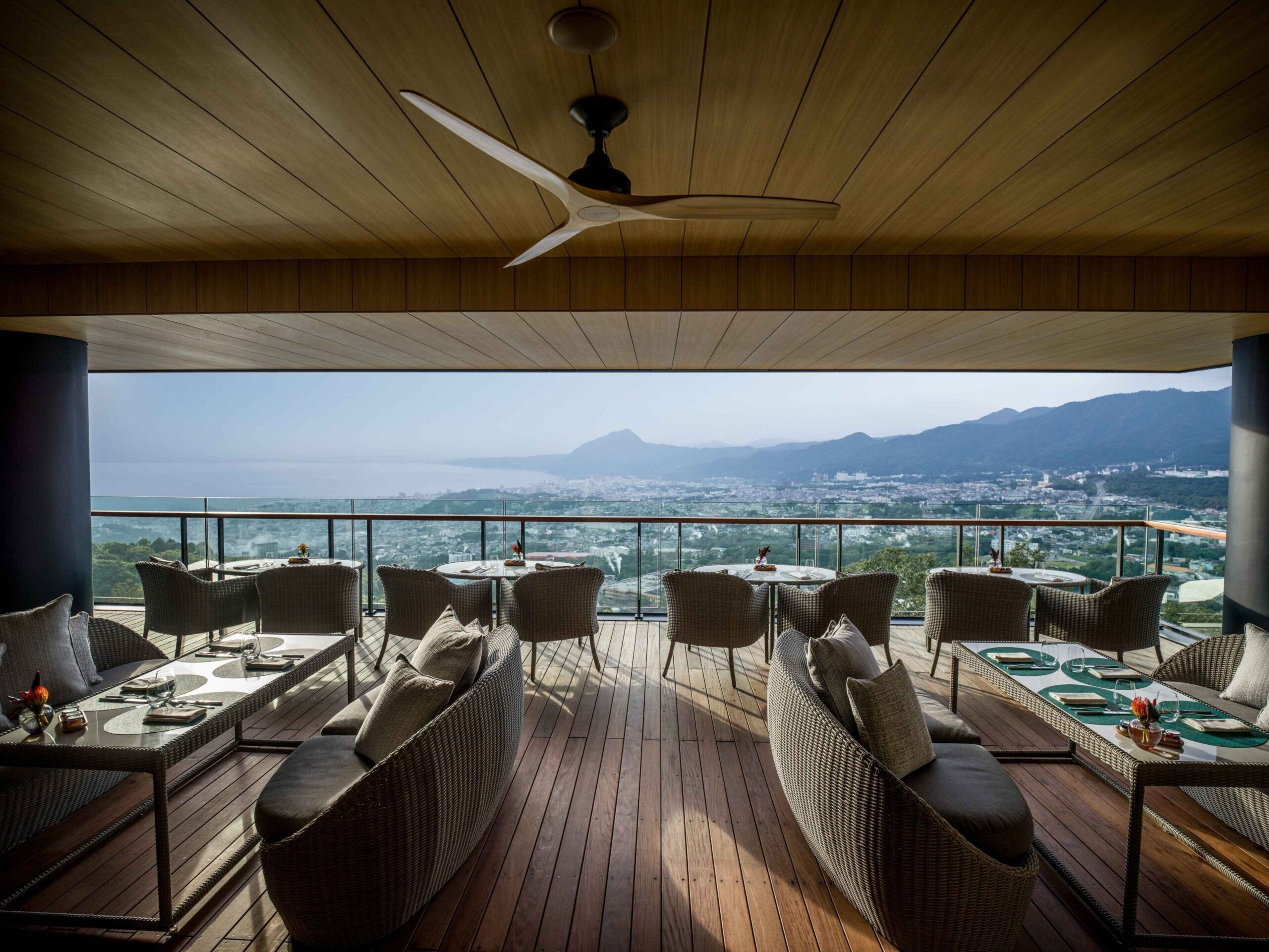 Terrace at ANA InterContinental Beppu with panoramic views of the city and mountains