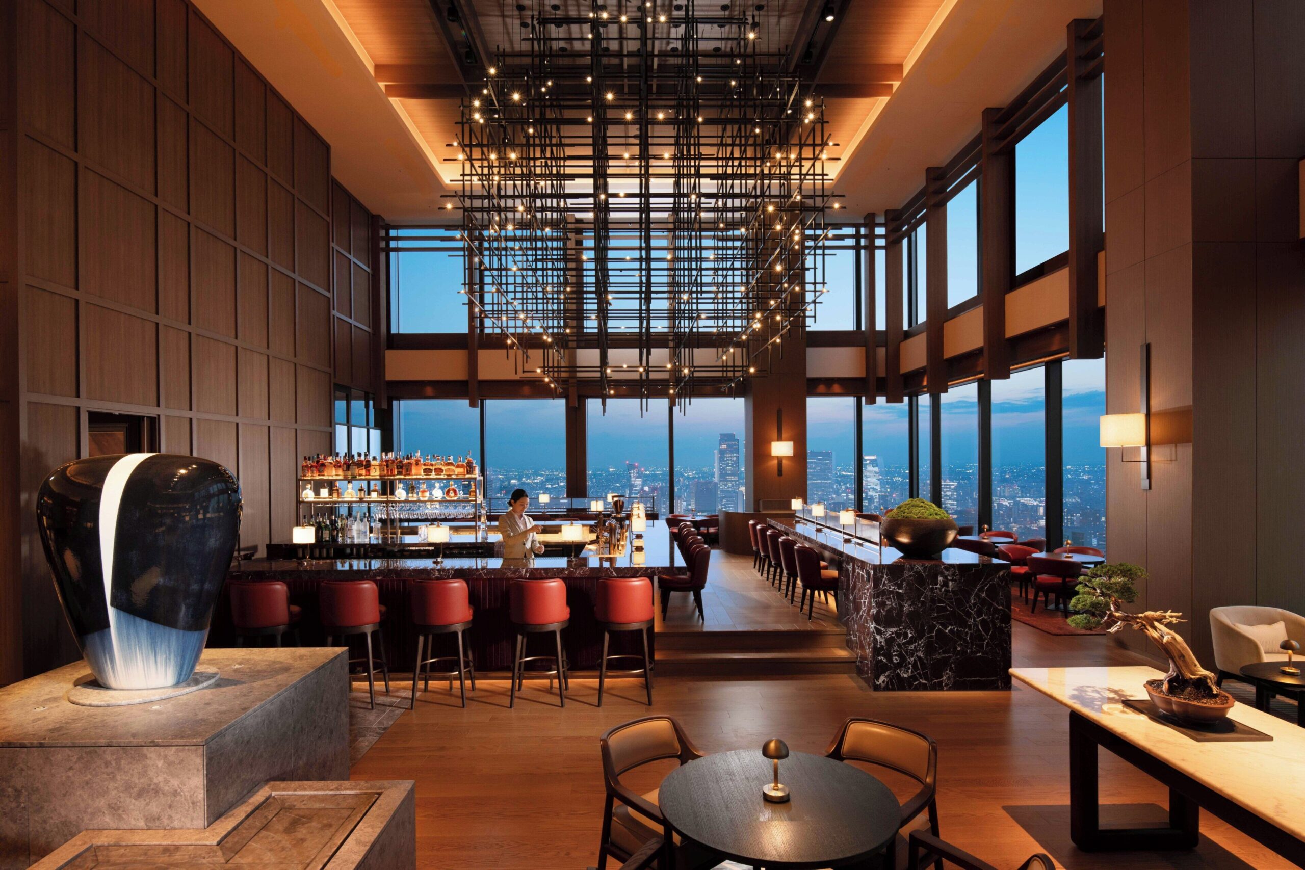 Bar and lounge with Nagoya skyline views at Conrad Nagoya