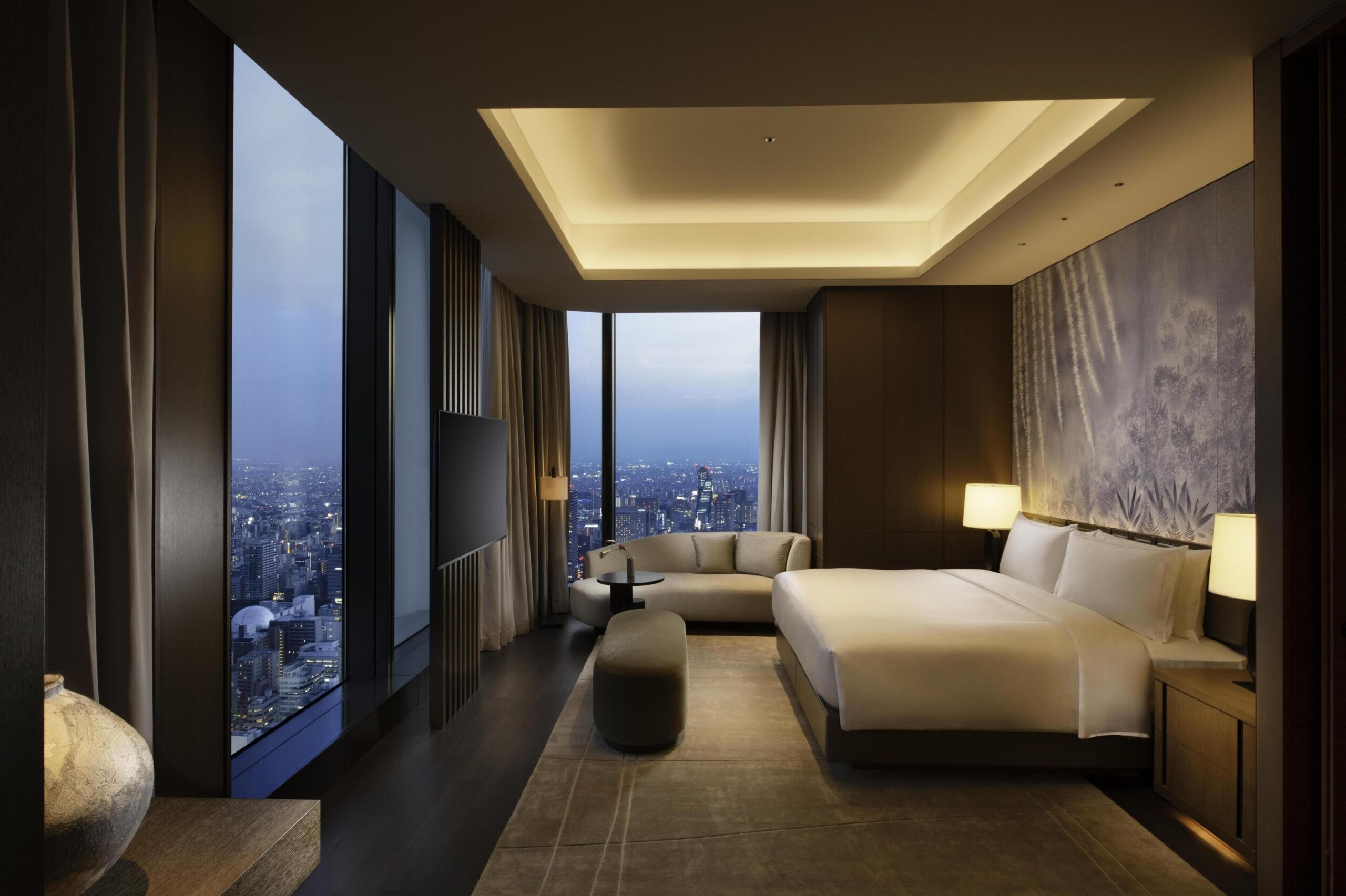 Conrad Nagoya guest room with floor-to-ceiling Nagoya views
