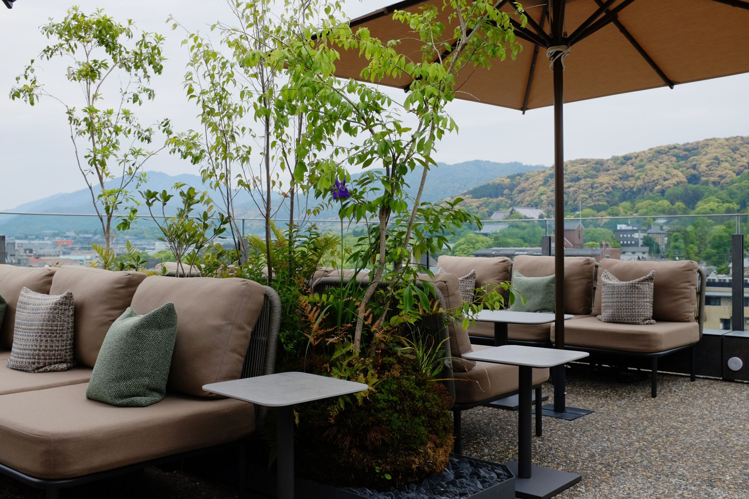 The Rooftop terrace at Imperial Hotel Kyoto overlooking the Higashiyama hills