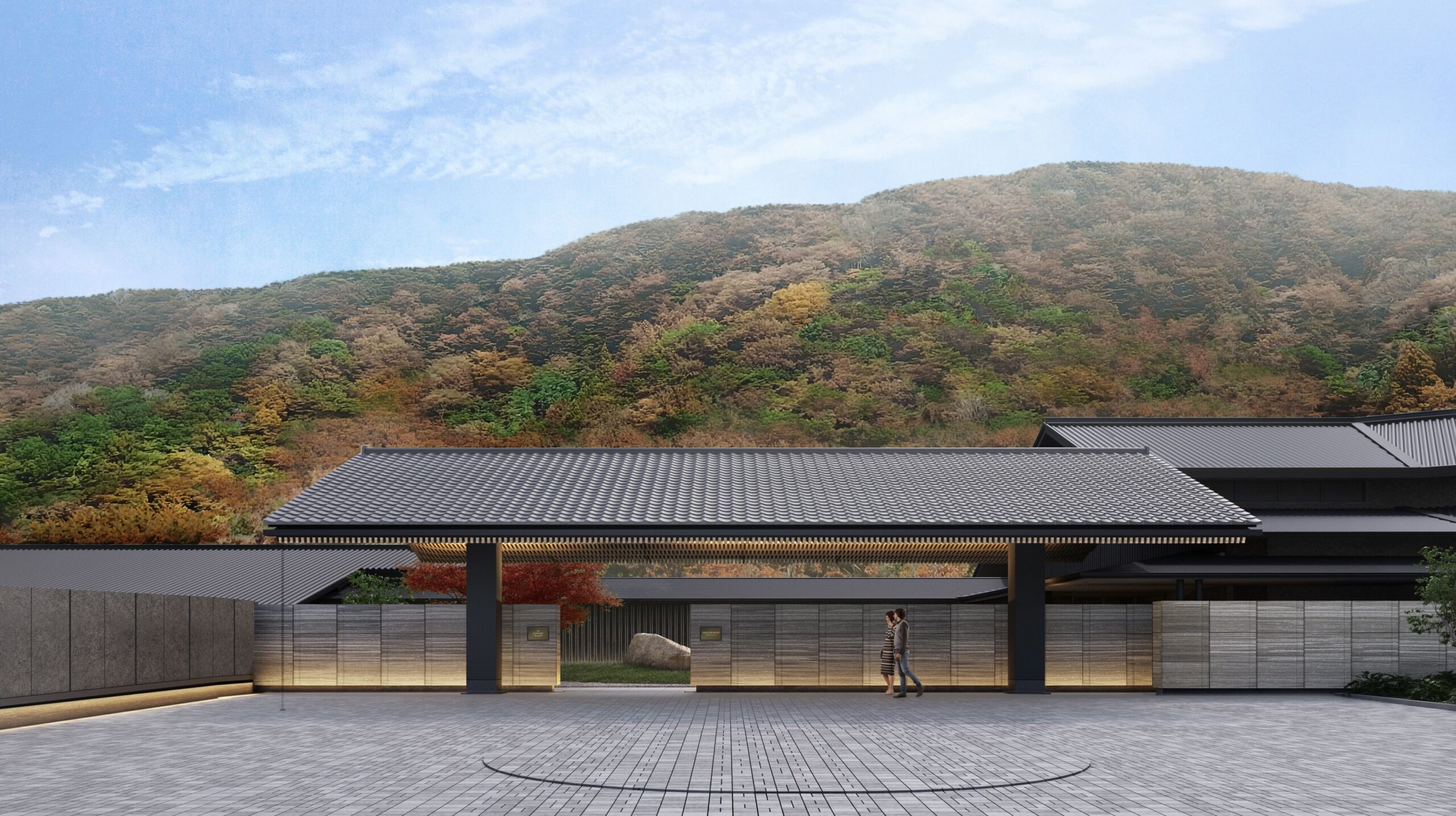 Rendering of the entrance to HOTEL THE MITSUI HAKONE with Mount Sengen behind