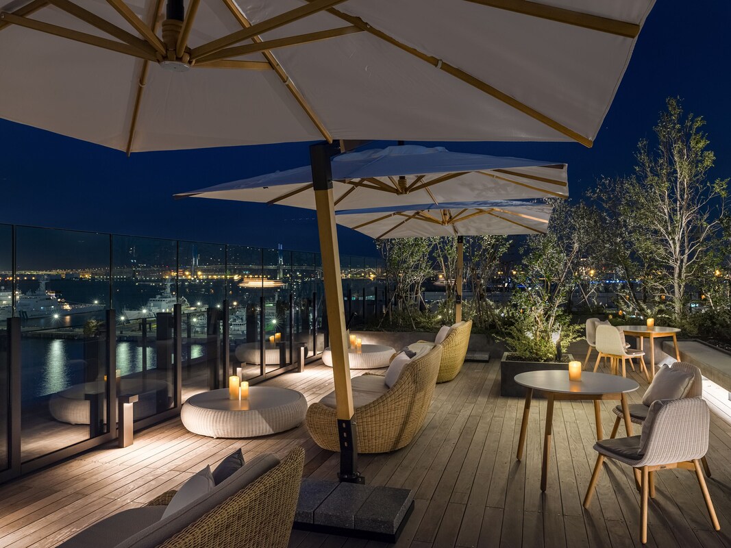 Rooftop terrace overlooking Yokohama harbour at InterContinental Yokohama Pier 8