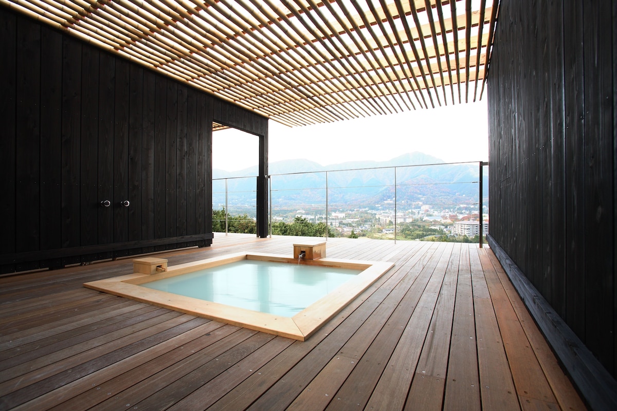 SORA private open-air onsen terrace with mountain view at Kinnotake Sengokuhara