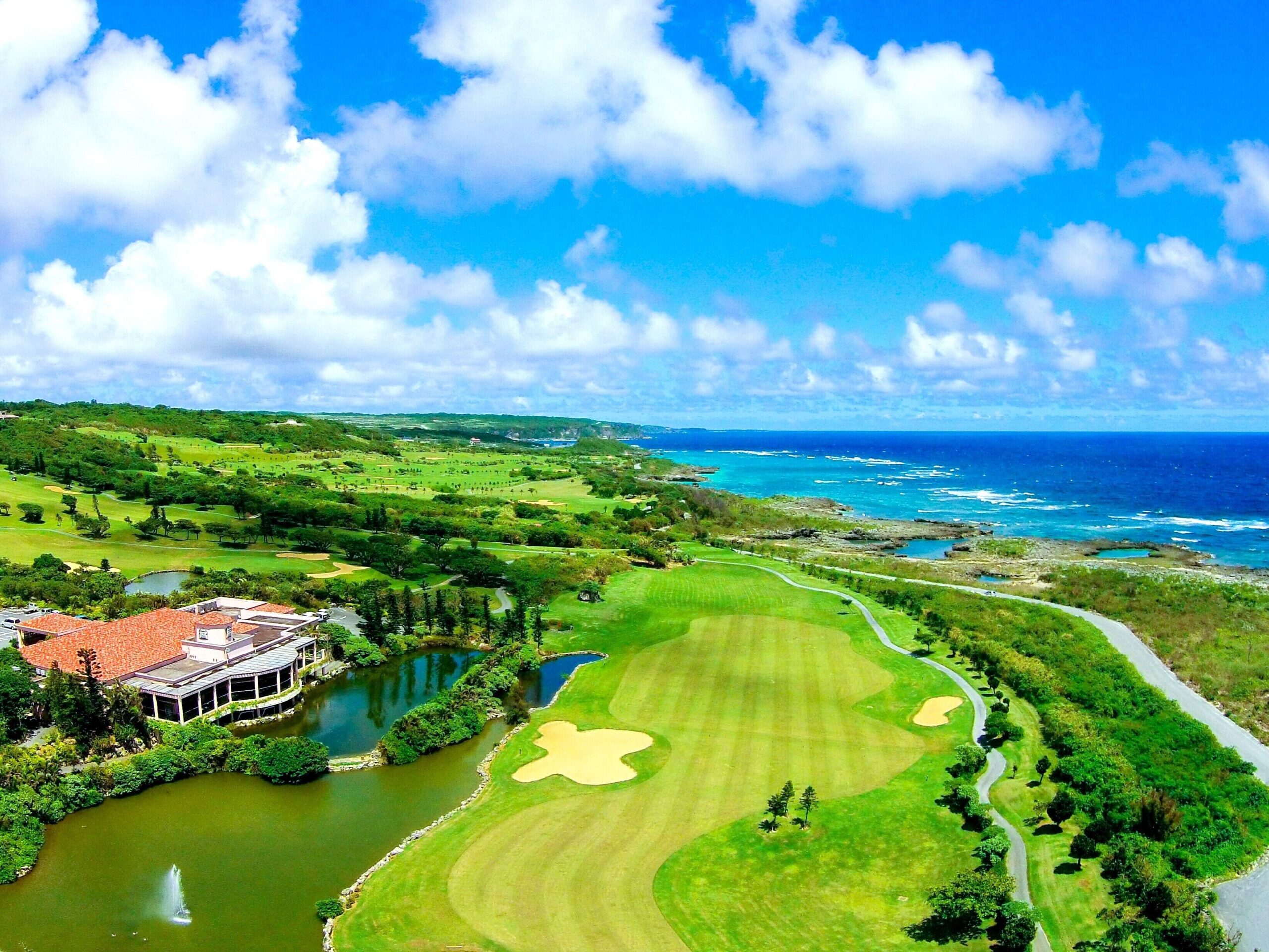 Golf fairways and greens overlooking the sea at Shigira Bay Country Club